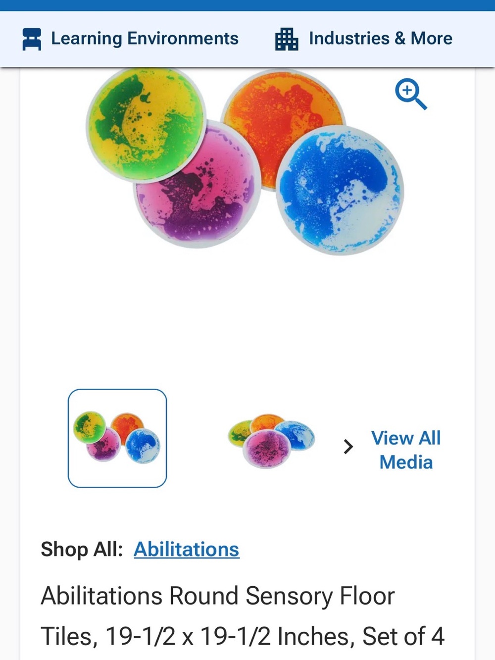 Abilitations Sensory Floor Tiles Multicolor Round Liquid Set of‎ 4 - 19.5in
